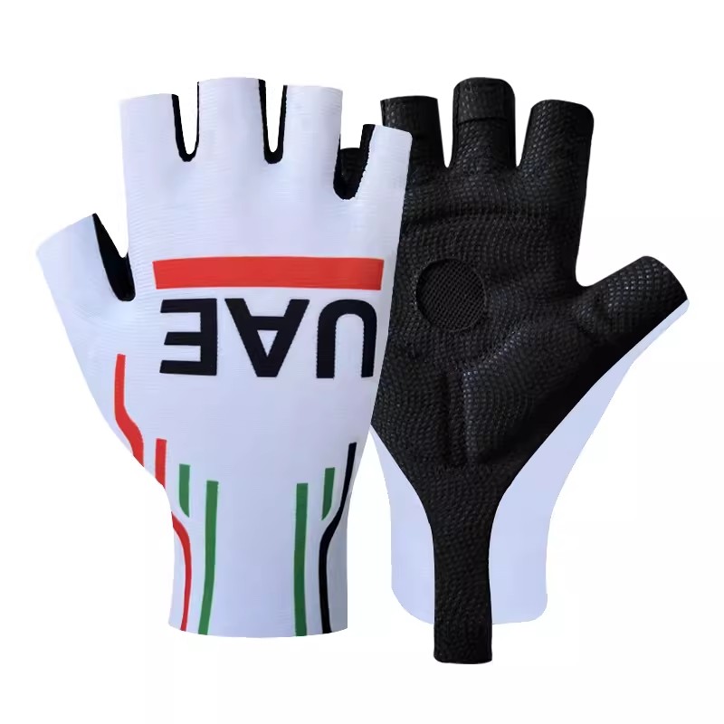 Mountain Biking Uae - Uaeチームホワイトハーフフィンガーサイクリングジャージーグローブ、mtbロードマウンテンバイクジェルグローブ、1ペア、2022