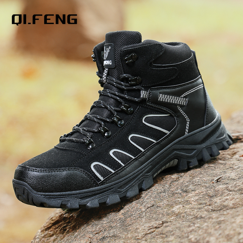 Men'S Mountain Biking Shoes - 新しいメンズ特大ハイカットブーツ冬の防寒暖かいスノーブーツ屋外滑り止め耐摩耗性登山靴