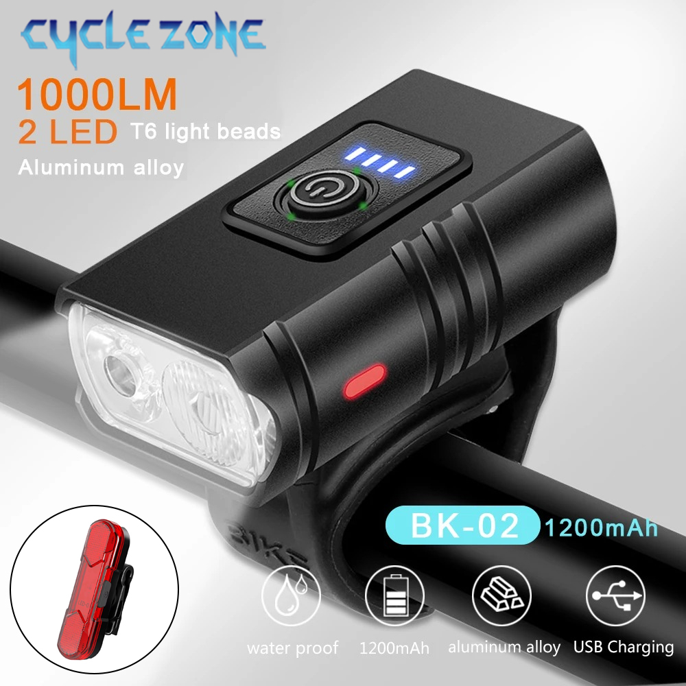 2つのLED自転車フロントライト1000LM USB充電式パ - Mountain Biking Zone 2 のレビューと価格